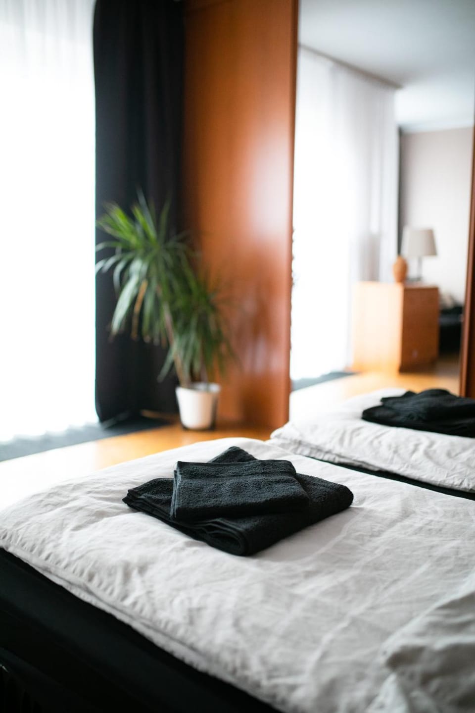 Bed, Photo of the whole room, Bedroom, towels
