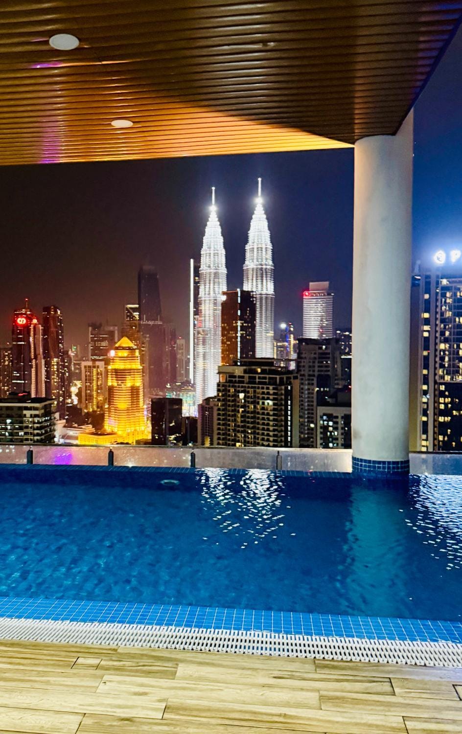 Night, City view, Pool view, Swimming pool