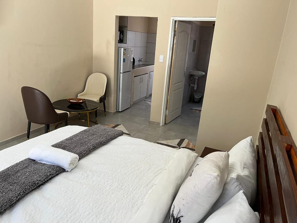 Bed, Kitchen or kitchenette, Living room, Seating area, Bedroom