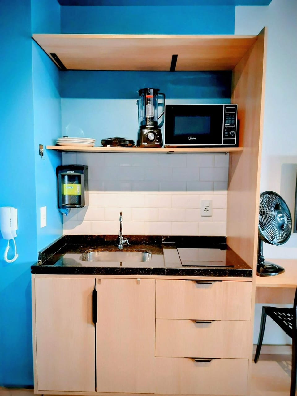 Kitchen or kitchenette, stove