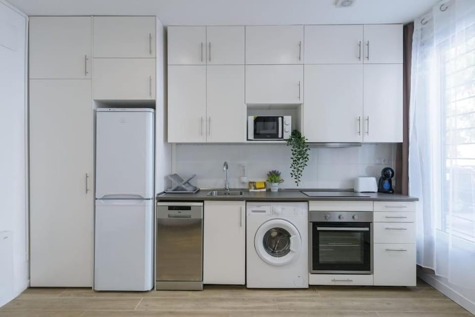 Kitchen or kitchenette, dishwasher, minibar, oven, stove, toaster, washing machine