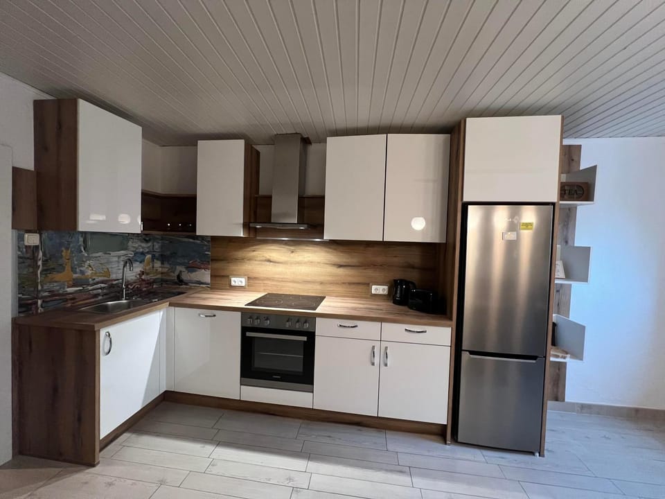 Kitchen or kitchenette, dishwasher, stove