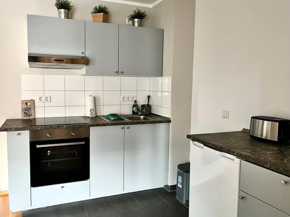 Kitchen or kitchenette, minibar, oven, stove, toaster