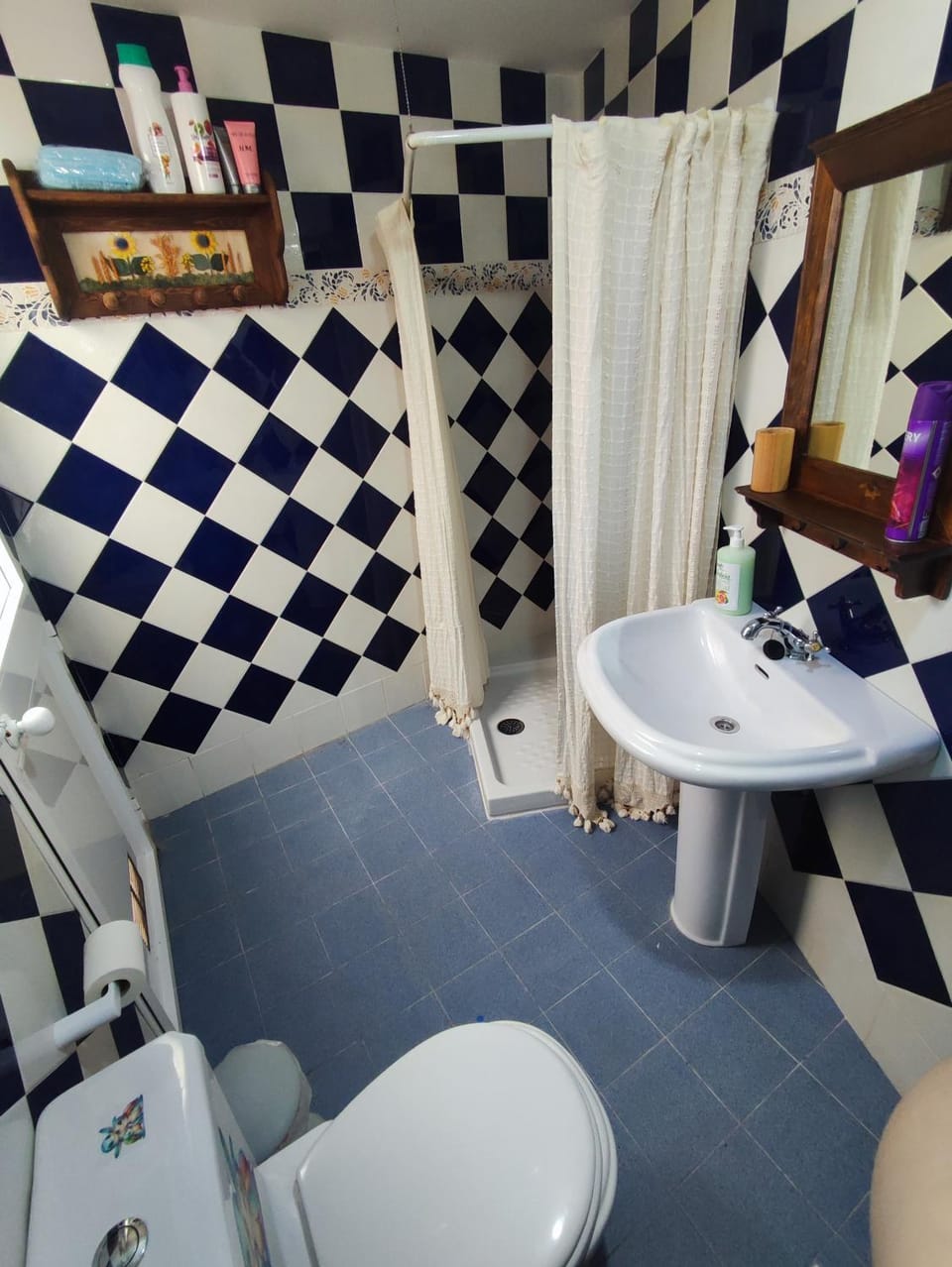 Shower, Toilet, Inner courtyard view, flat iron, hair dryier, washing machine, dryer