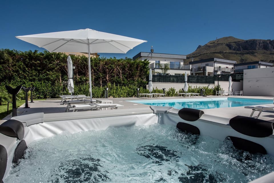 Property building, Living room, Swimming pool