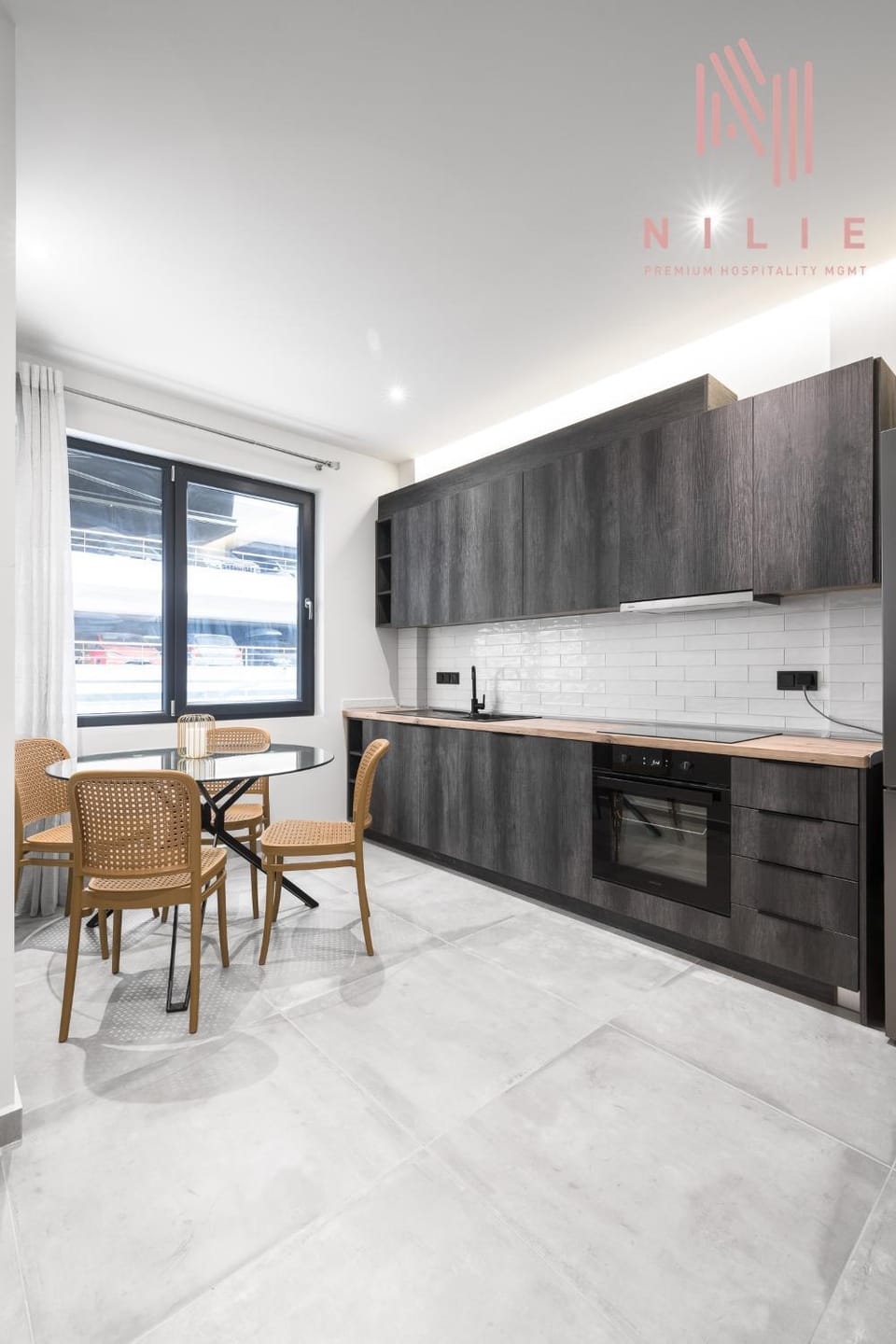 Kitchen or kitchenette, stove