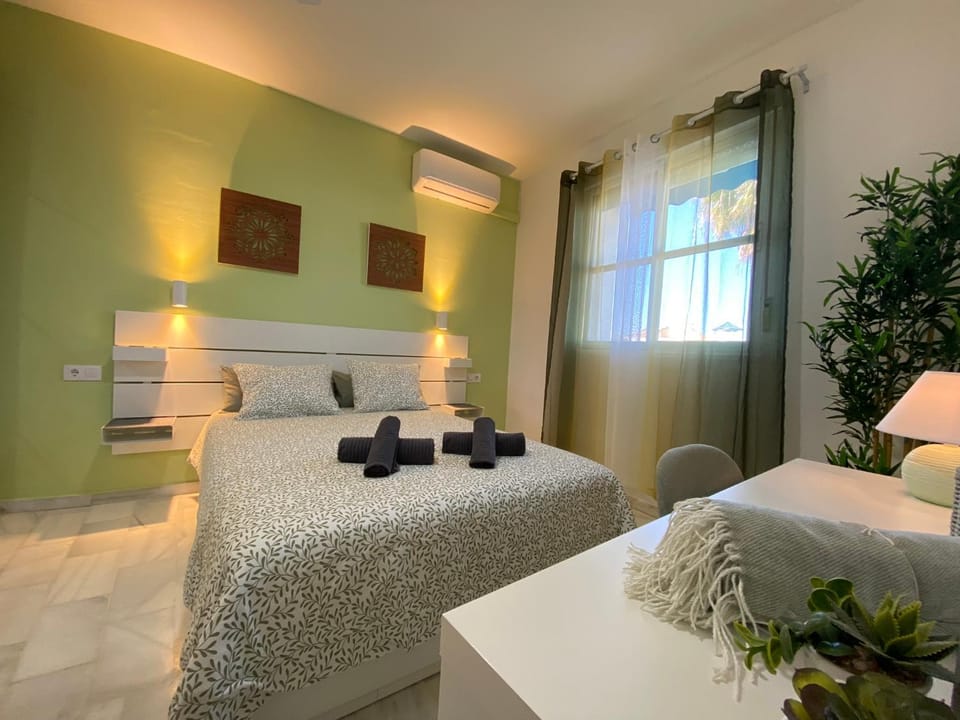 Bed, Bedroom, heating, towels, wardrobe, air conditioner