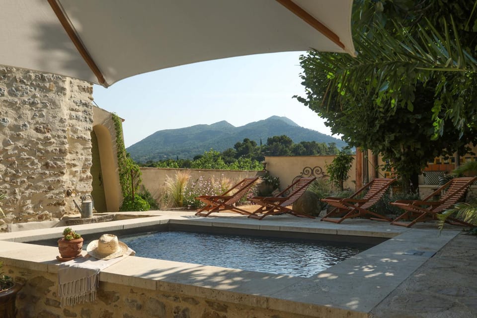 Patio, Spring, Day, Natural landscape, Garden, Garden view, Mountain view, Pool view, Swimming pool, sunbed
