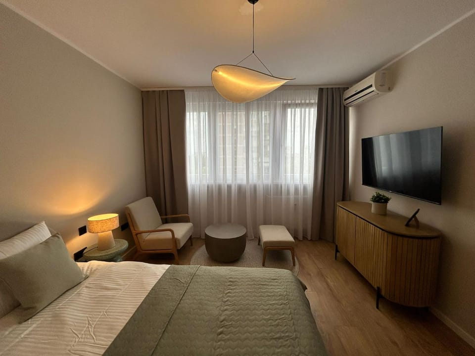 Bed, Living room, Photo of the whole room, Seating area, Bedroom, air conditioner