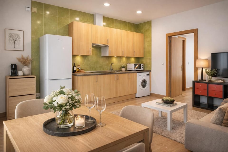 TV and multimedia, Kitchen or kitchenette, Living room, Seating area, Dining area, stove