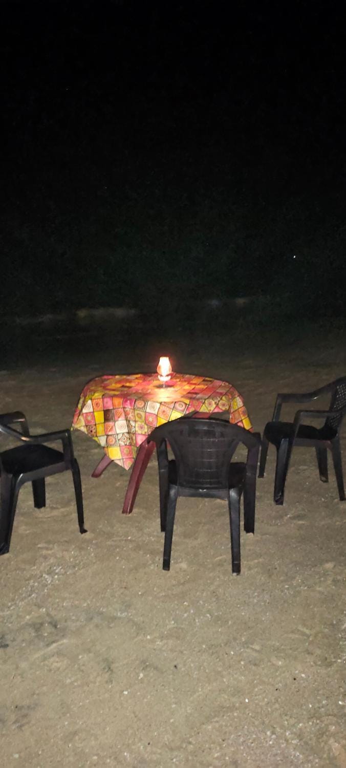 Night, Dining area, Beach