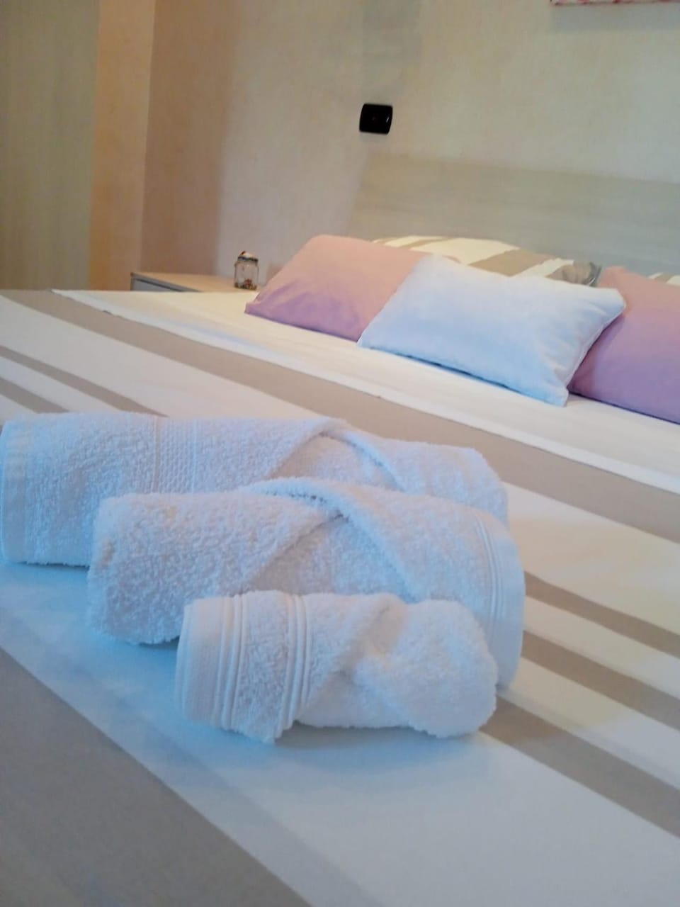 Bedroom, hair dryier, towels