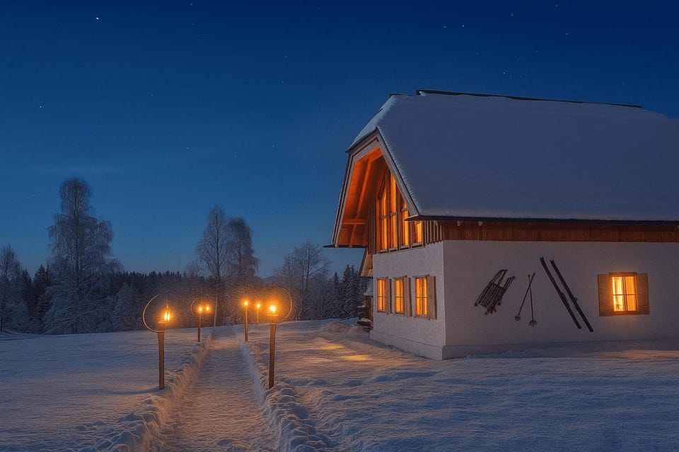 Property building, Night, Winter