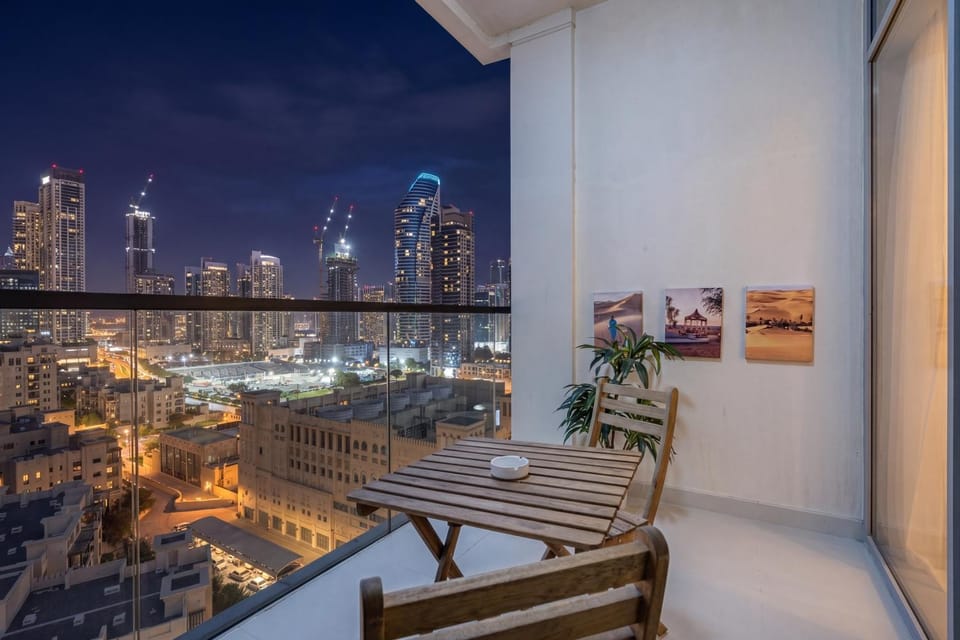 Property building, Night, View (from property/room), Balcony/Terrace, Seating area, City view