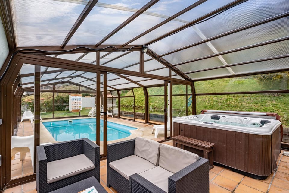 Property building, Living room, Swimming pool