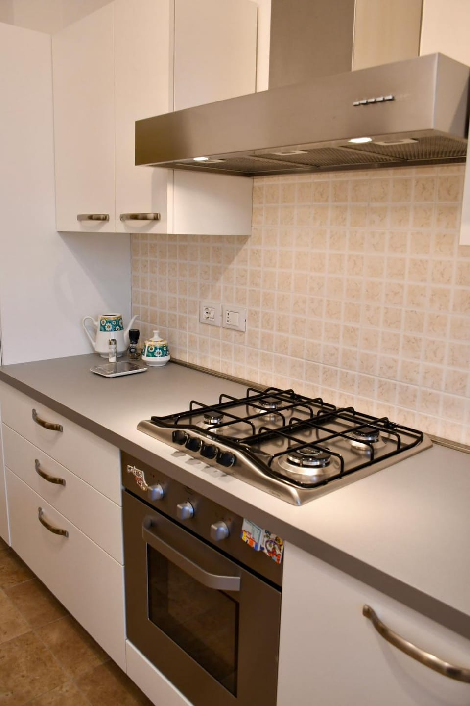 Kitchen or kitchenette, stove