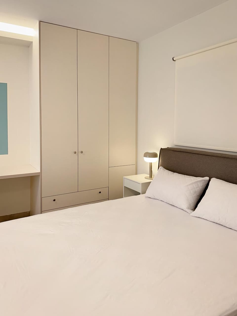 Bed, wardrobe
