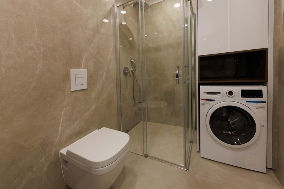 Shower, Toilet, Bathroom, washing machine, dryer