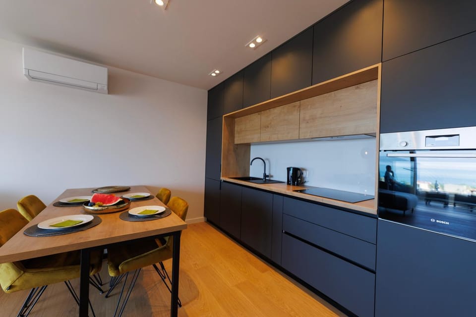 Kitchen or kitchenette, Dining area, oven, stove, air conditioner