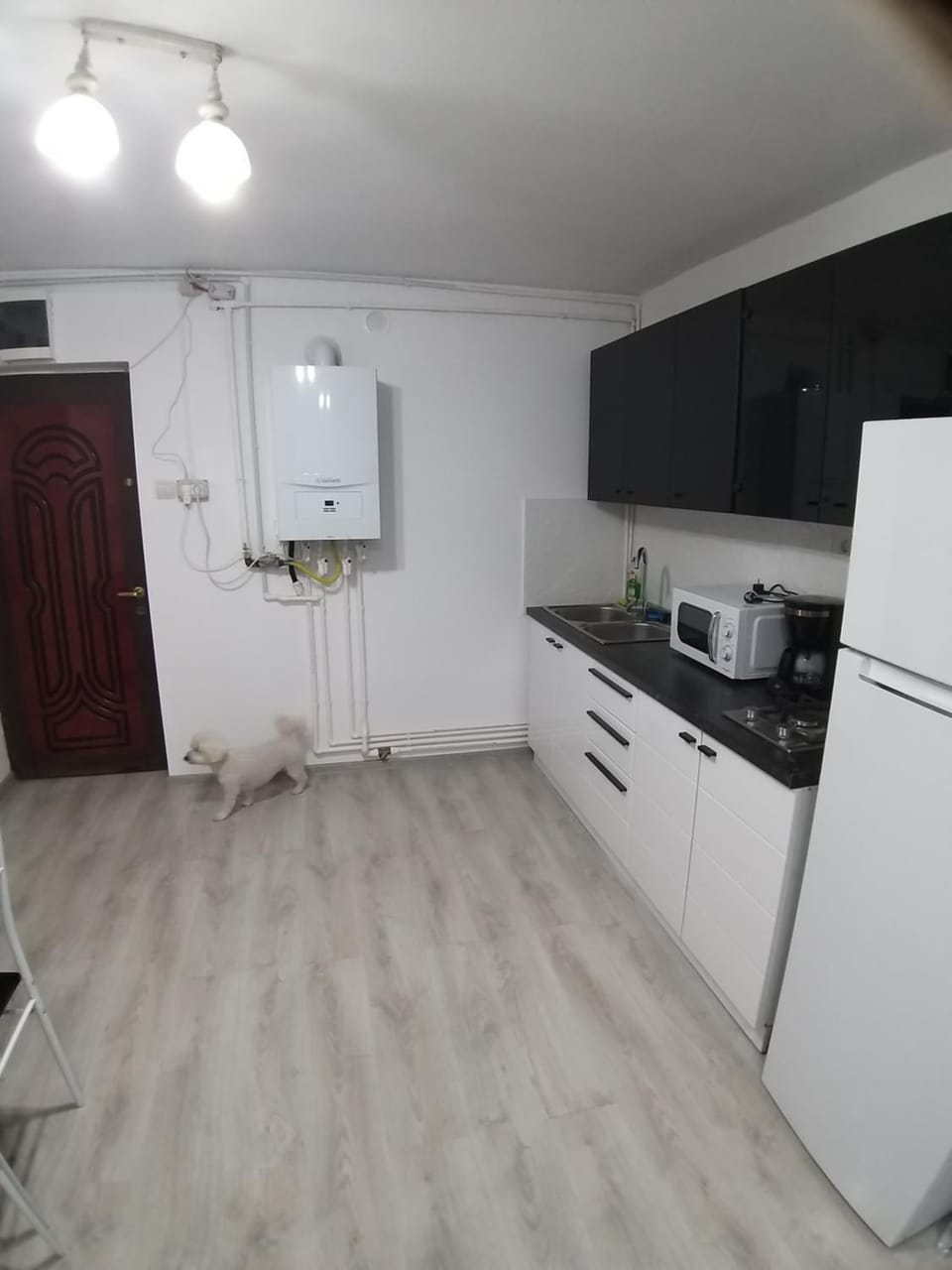 Kitchen or kitchenette, stove