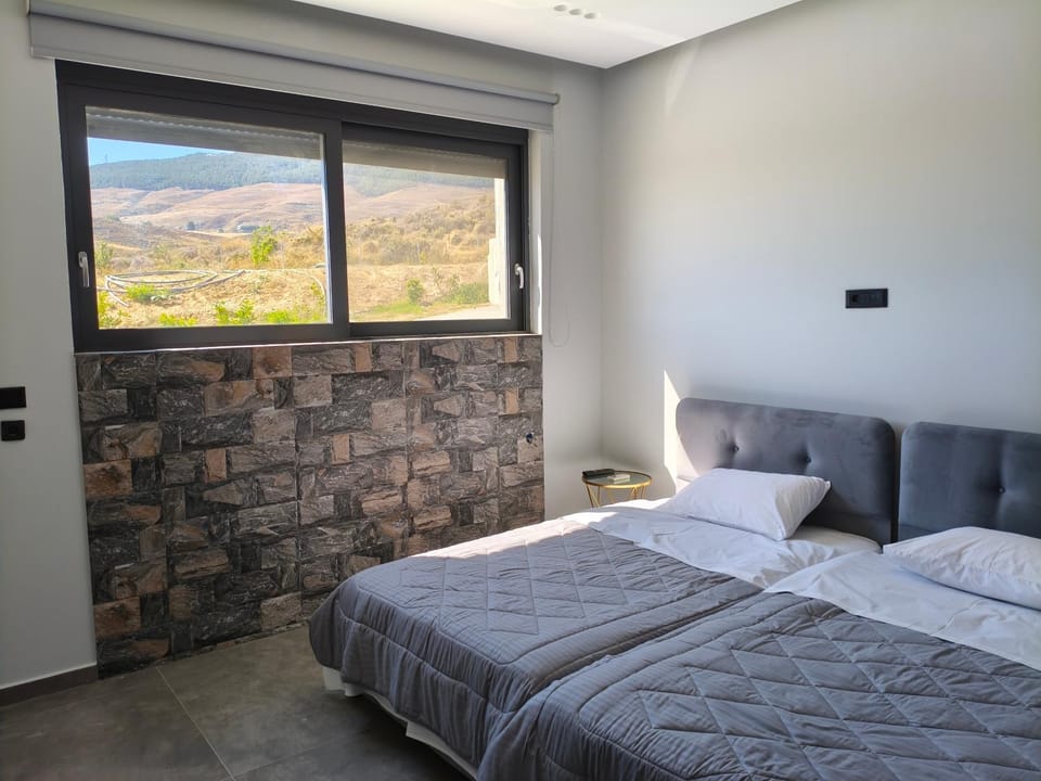 Bed, Natural landscape, Bedroom, Mountain view