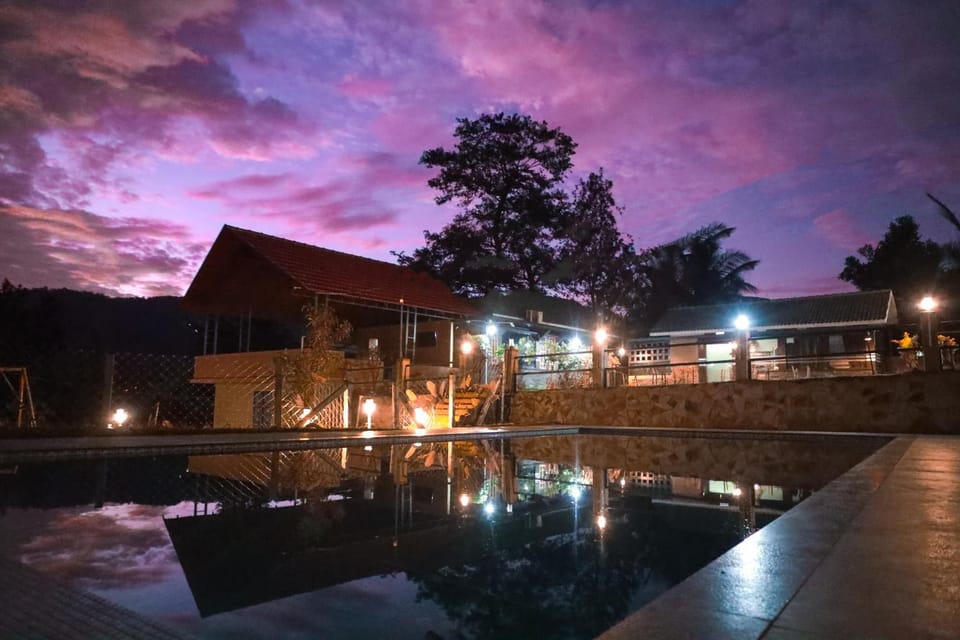 Property building, Night, Swimming pool