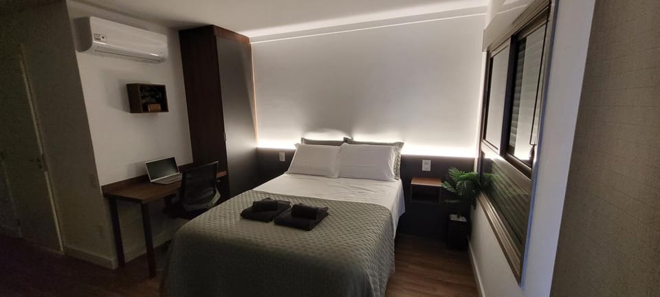 Bed, Photo of the whole room, Bedroom, towels, air conditioner