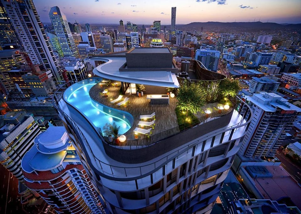 Property building, Night, City view, Swimming pool