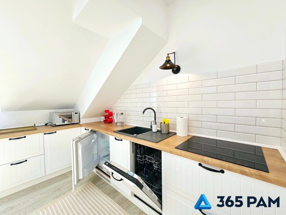 Kitchen or kitchenette, dishwasher, stove