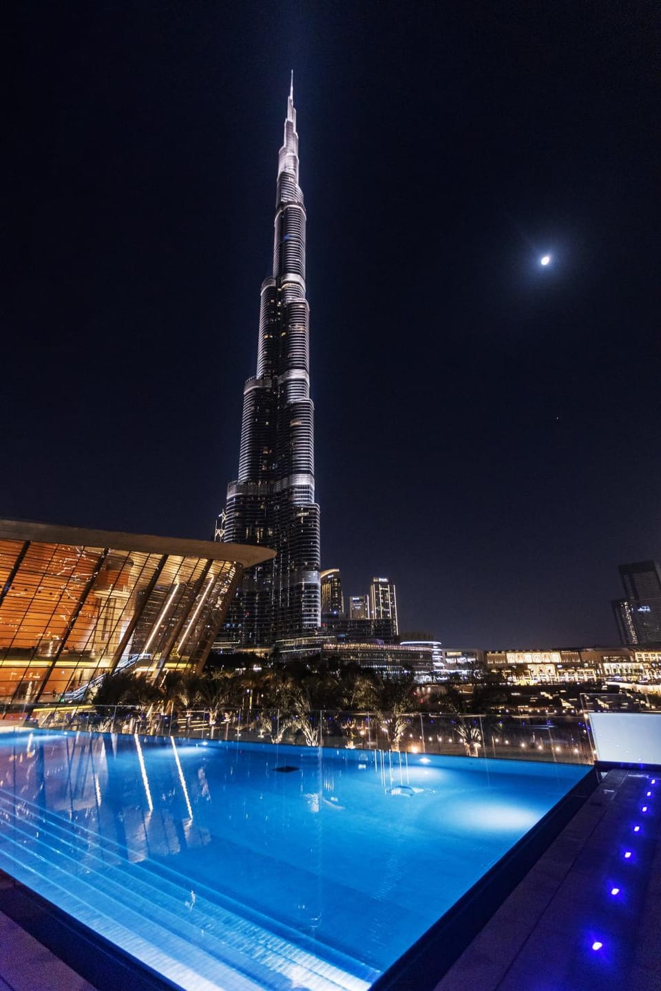 Night, City view, Pool view, Swimming pool
