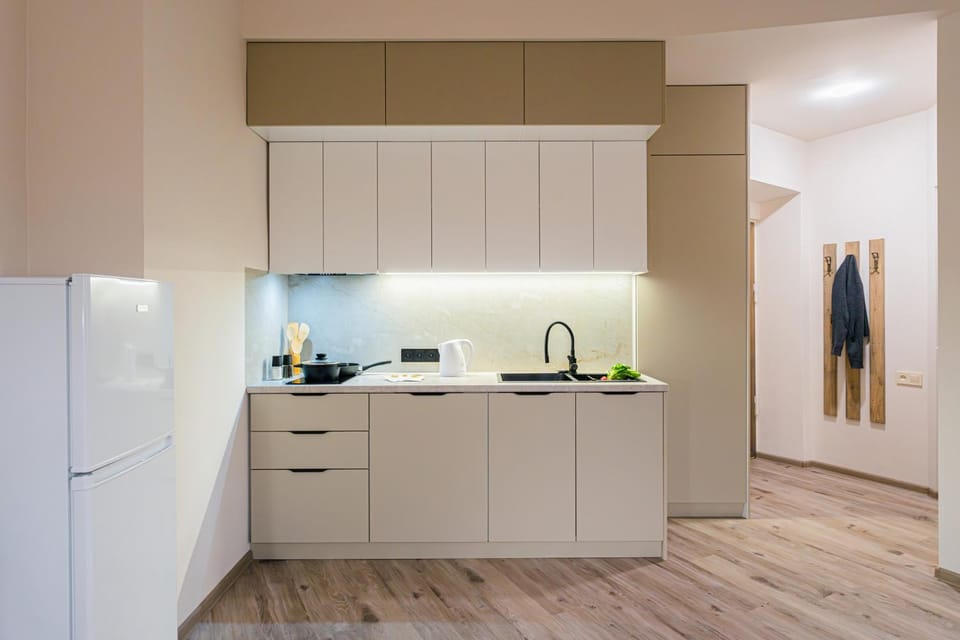 Kitchen or kitchenette, stove