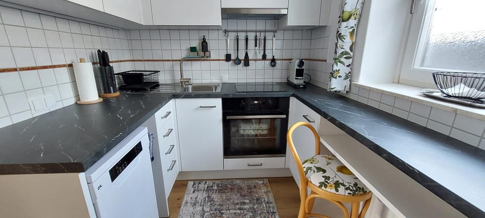 Kitchen or kitchenette, dishwasher, oven, stove