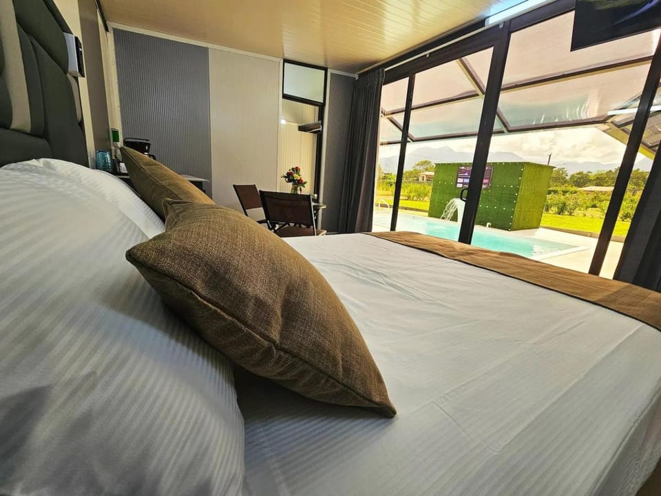 Bed, Photo of the whole room, Bedroom, Pool view