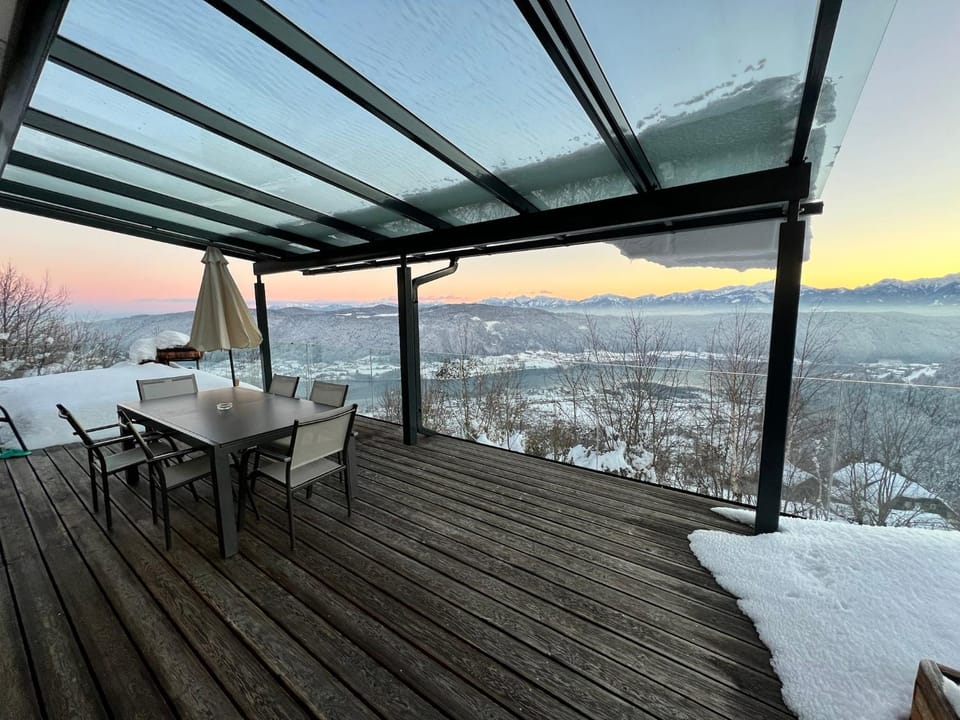 Natural landscape, Winter, View (from property/room), Balcony/Terrace, Dining area, Lake view, Mountain view