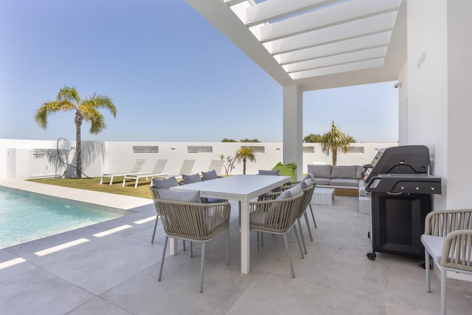 Property building, Living room, Swimming pool