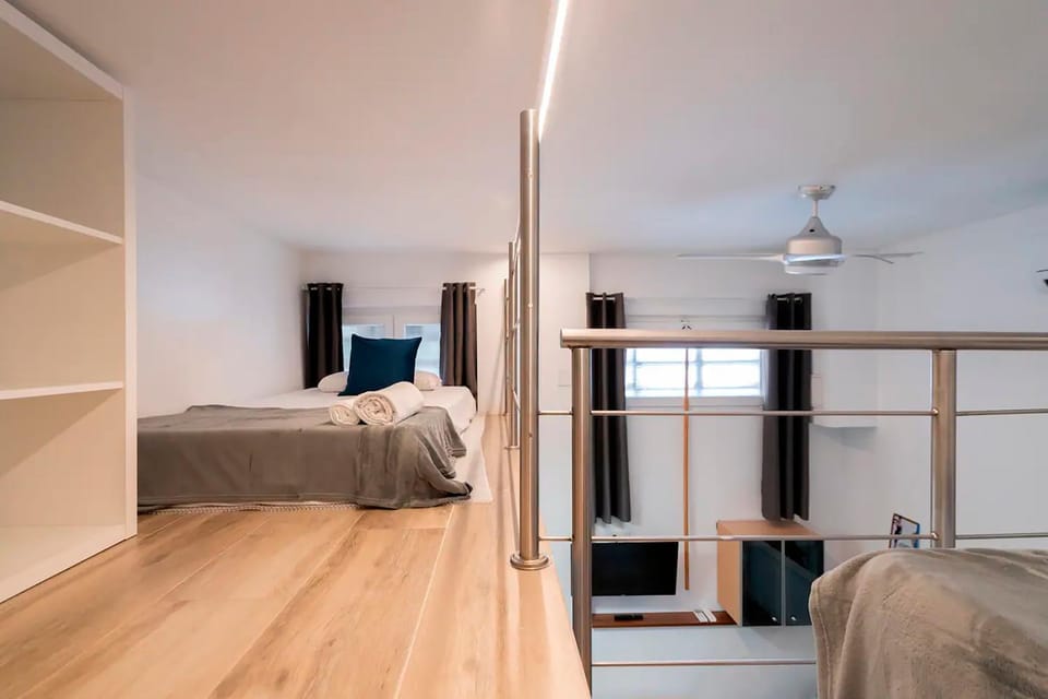 Bed, wardrobe