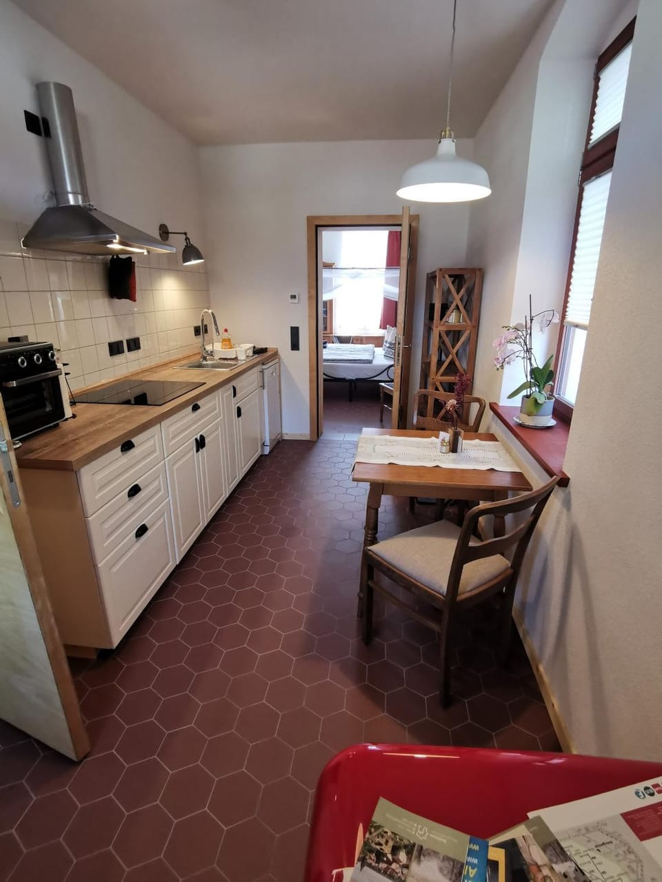 Dining area, stove, kitchen