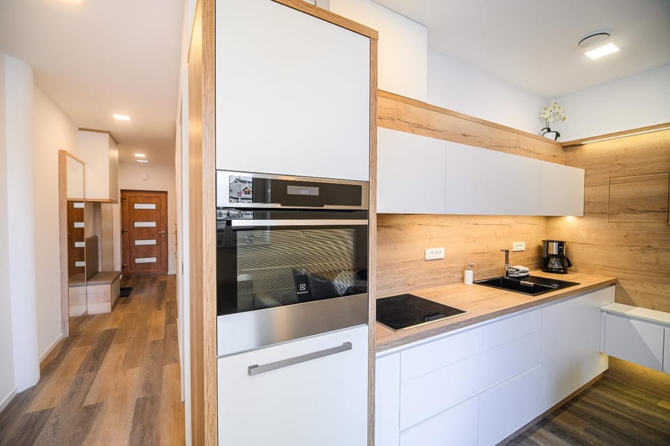 Kitchen or kitchenette, oven, stove