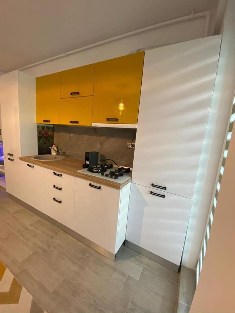 Kitchen or kitchenette, stove