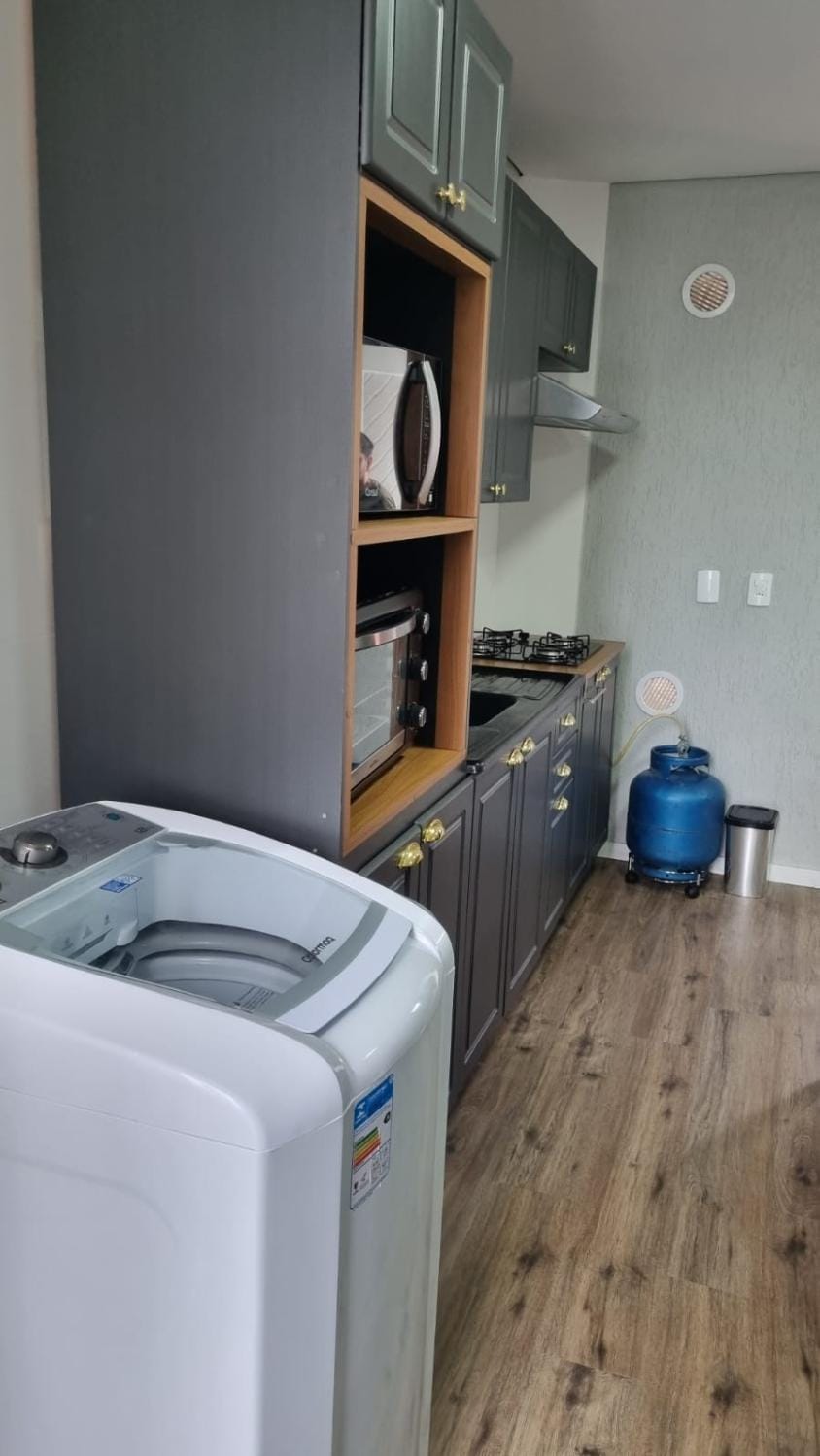 Kitchen or kitchenette, oven, stove, washing machine