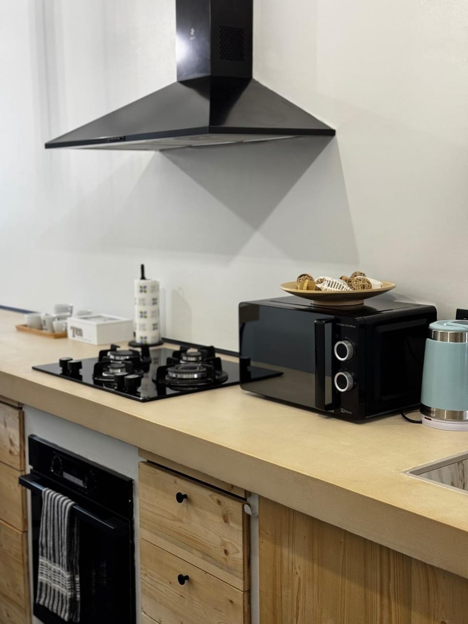 Kitchen or kitchenette, stove