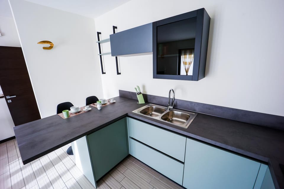 Kitchen or kitchenette, stove