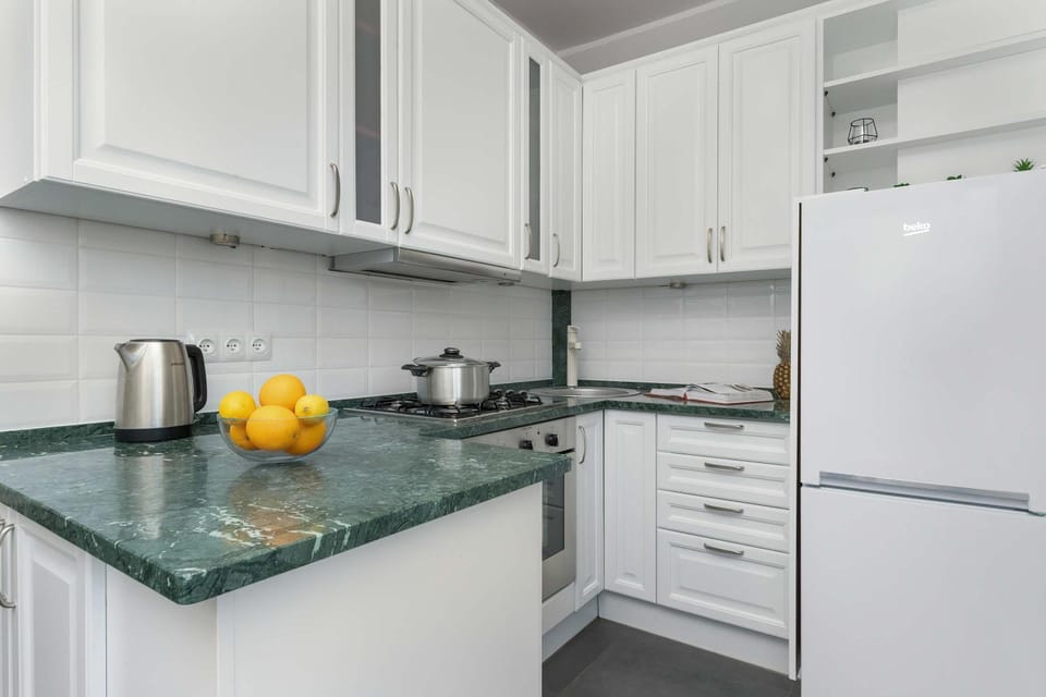 Kitchen or kitchenette, stove