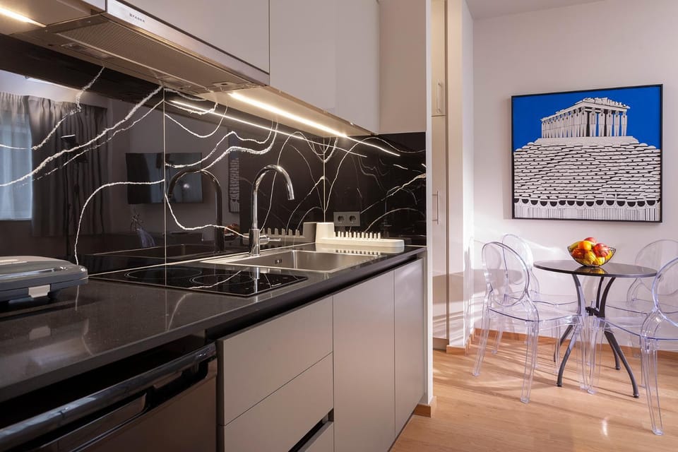 Kitchen or kitchenette, stove