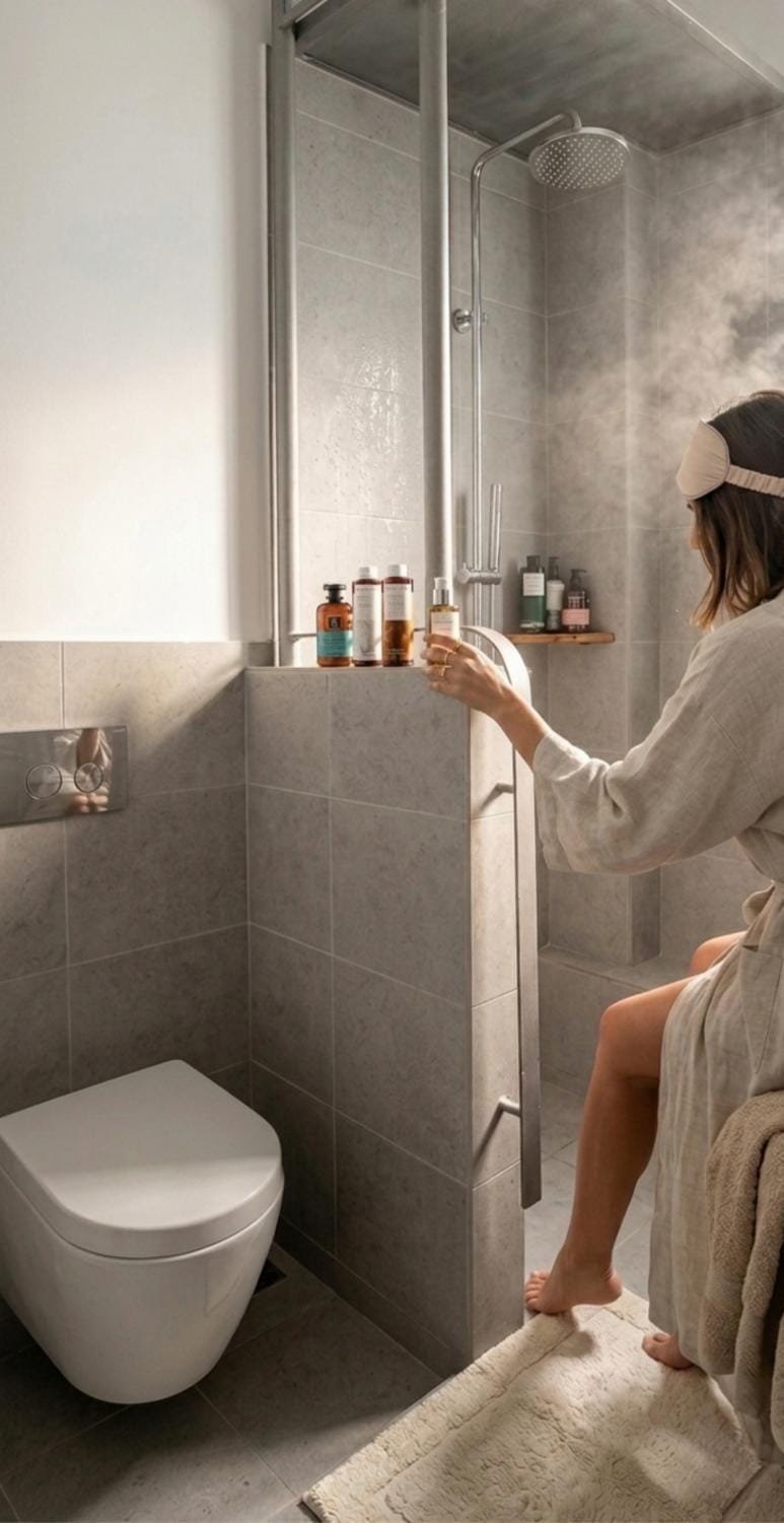 Shower, Toilet, People, Bathroom, towels