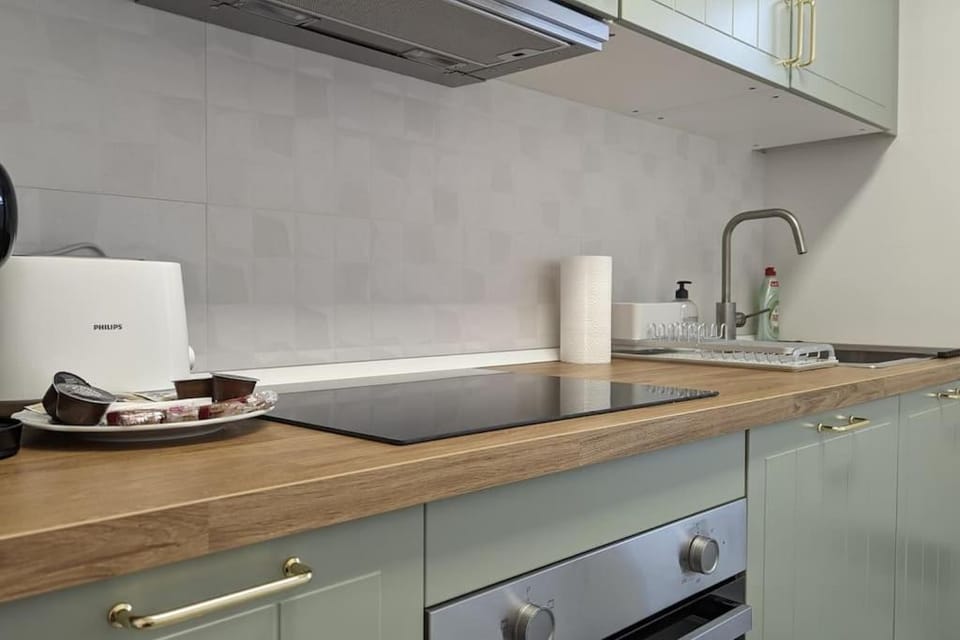 Kitchen or kitchenette, stove