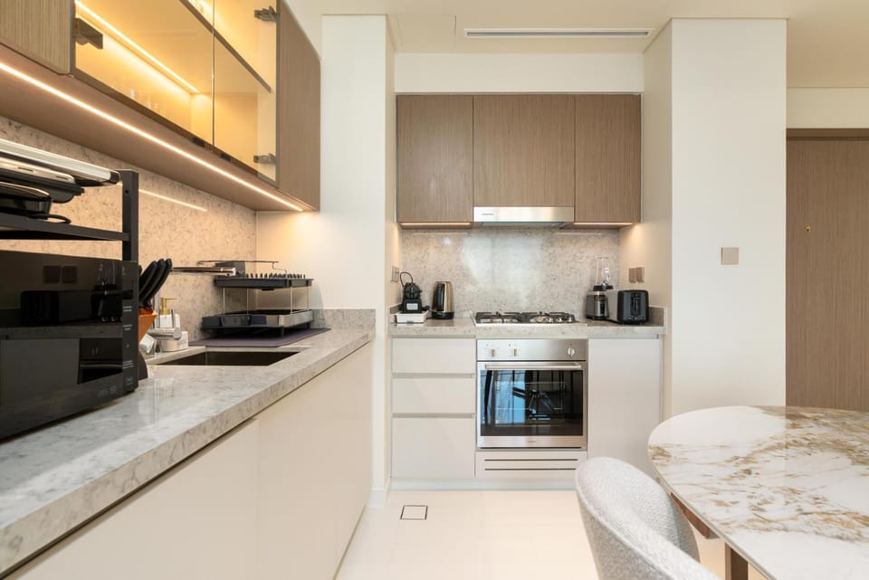 Kitchen or kitchenette, stove, toaster