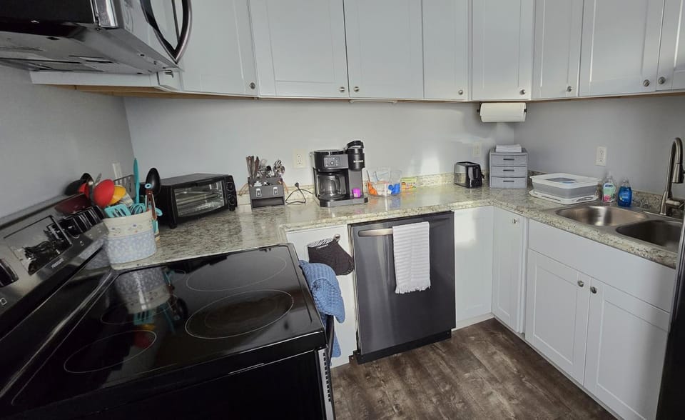 Coffee/tea facilities, Kitchen or kitchenette, dishwasher, oven, stove