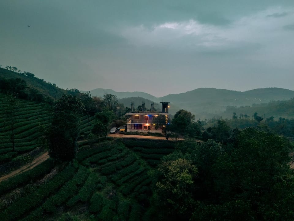 Property building, Night, Natural landscape, Bird's eye view, View (from property/room), Mountain view