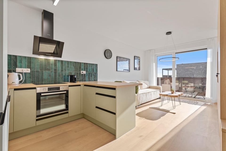 Kitchen or kitchenette, Living room, Seating area, Dining area, stove